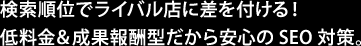 検索順位でライバル店に差を付ける！低料金＆成果報酬型だから安心のSEO対策。
